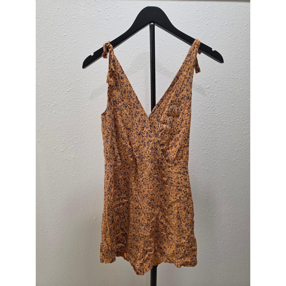 Urban Outfitters Floral Tie Shoulder Romper Orange Purple V-Neck Size 4